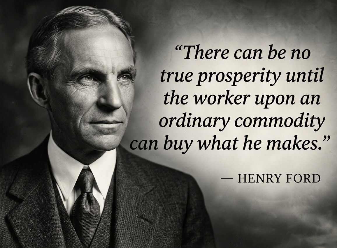 “There can be no true prosperity until the worker upon an ordinary commodity can buy what he makes.” — HENRY FORD