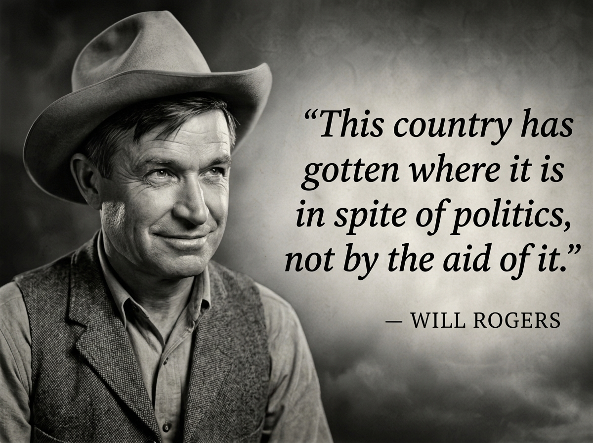 “This country has gotten where it is in spite of politics, not by the aid of it.” — WILL ROGERS